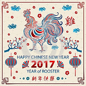 Calligraphy 2017. Happy Chinese new year of the Rooster. vector concept spring. backgroud pattern