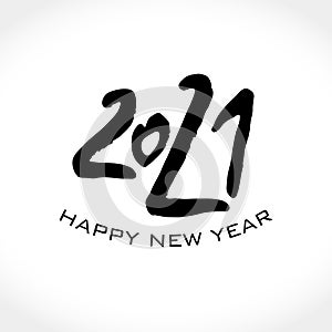 Calligraphy 2021 Happy New Year logo text design. Handwritten 2021 with wishes vector template. Brochure design template, card, po