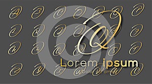 Calligraphy abc lettering design collection with golden circular line design vector illustration. letter logos collection