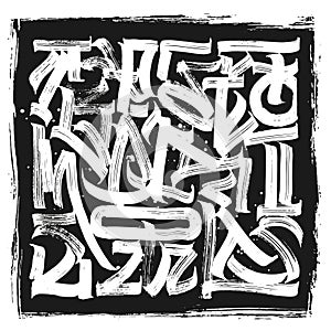 Calligraphy abstract graffiti lettering, grunge design composition, print design.