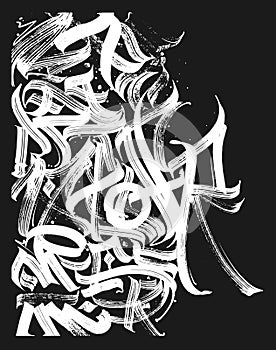 Calligraphy abstract graffiti lettering, grunge design composition, print design.