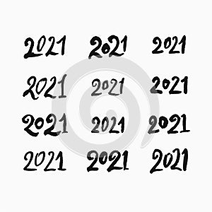 Calligraphy dry brush 2021 set of twelve vector templates.