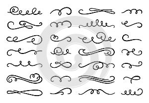 Calligraphy flourish. Decorative flourishes ornament, ornamental swirl and vintage scrolls curls vector set photo