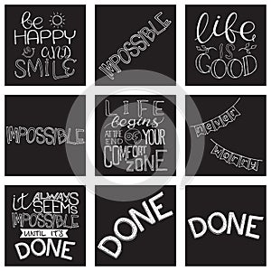 Calligraphy Inspirational quote set. Motivation for life and happiness