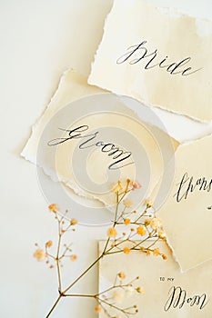 calligraphy invitation cards. lettering on handmade papers