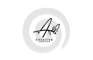 Calligraphy Letter A linked cute floral illustration logogram