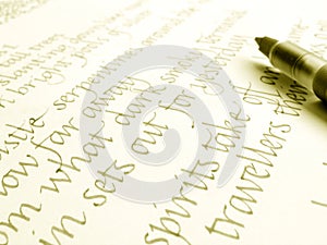 Calligraphy pen and hand writing