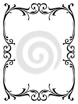 Calligraphy penmanship curly baroque frame black