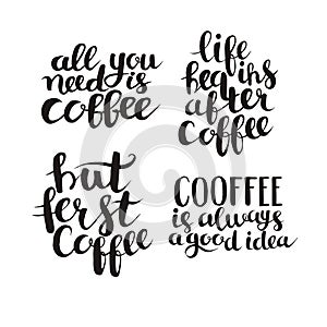 Calligraphy quote coffee typography vector set