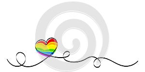 Calligraphy Rainbow Heart Ribbon on White background. LGBT Lesbian, gay, bisexual, transgender love symbols.