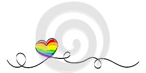 Calligraphy Rainbow Heart Ribbon on White background. LGBT Lesbian, gay, bisexual, transgender love symbols. photo