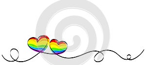 Calligraphy Rainbow Heart Ribbon on White background. LGBT Pride Month. Lesbian, gay, bisexual, transgender love symbols. photo