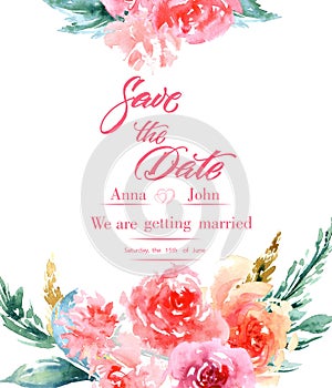 Calligraphy Save The Date. Watercolor Flowers Invitation Modern Calligraphy. Save The Date Calligraphy