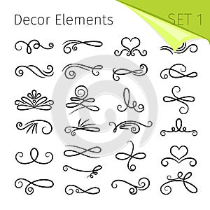 Calligraphy scroll elements. Decorative retro flourish swirled vector elements for letters, simple swirling decors