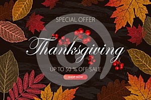 Calligraphy of Thanksgiving Day Sale banner. Seasonal lettering, vector illustration. photo