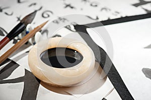 Calligraphy tools on the table