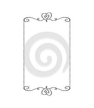 Calligraphy vector ornamental frame with hearts. Valentine Day decorative ornament for decoration text, design of