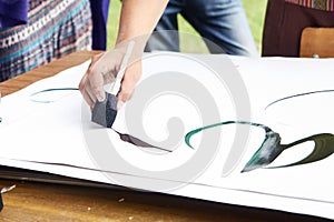 Calligraphy workout on white paper