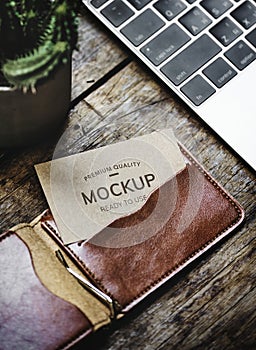 Calling card mockup in a wallet