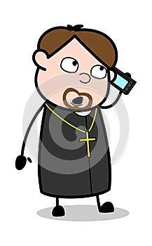 Calling - Cartoon Priest Religious Vector Illustration