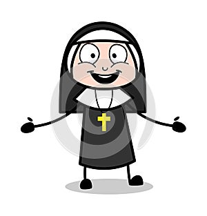 Calling for Hug - Cartoon Nun Lady Vector Illustration