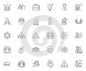 Calling line icons collection. Ringing, Shouting, Yelling, Dialing, Phoning, Telephoning, Summoning vector and linear photo