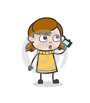 Calling with Phone - Cute Cartoon Girl Illustration