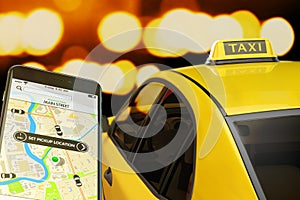 Calling taxi from mobile phone concept photo