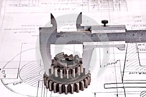 Calliper with part on Engineering drawing