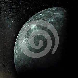 Callisto, second largest moon of Jupiter.