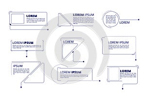 Callouts titles. Text labels technology callout marketing title boxes lower third bars vector isolated set