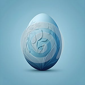 a calm blue easter egg with blue background and leaves
