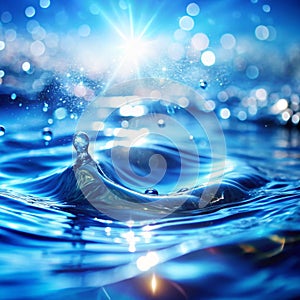 Calm Blue Water Surface with Ripples, Bubbles, and Shining Texture