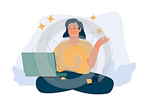 Calm business woman. Businesswoman meditating and relaxing in lotus position meditation and yoga in