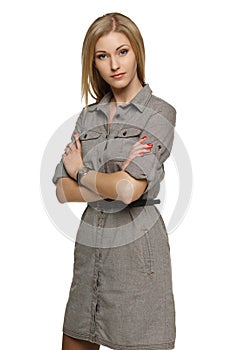 Calm business woman with folded hands