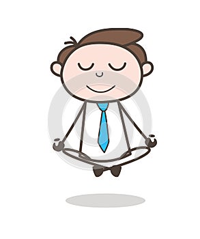 Calm Cartoon Businessman Doing Yoga Vector Fitness Concept