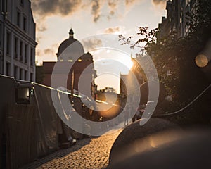 Calm, empty Gdansk old town harobour at the sunrise