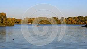 Calm evening sunset on the Dnieper River in Ukraine in Kiev.