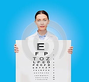 Calm female doctor with eye chart