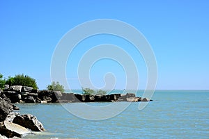 Calm Great Lakes Waters and Jetty Along Shore