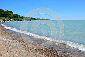 Calm Great Lakes Waters with rippling wave at beach