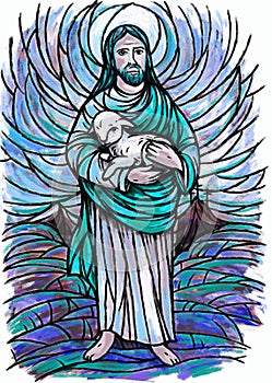 Calm jesus messiah and resurrection with nature background - illustration