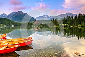 Calm lake, fantastic mountains and sky.