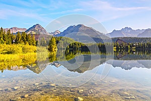 Calm lake, fantastic mountains and sky.