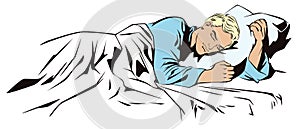 Calm man sleeping. Stock illustration.