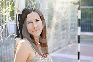 Calm modest woman without make up