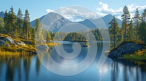Calm mountain lake sunset reflection nature landscape