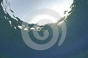 Calm ocean surface from underwater