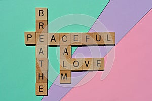 Calm, Peaceful, Love, Breathe, crossword