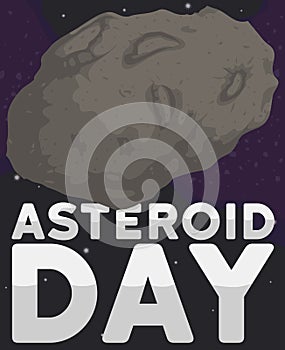 Calm Planetoid Orbiting the Asteroid Belt during Asteroid Day, Vector Illustration